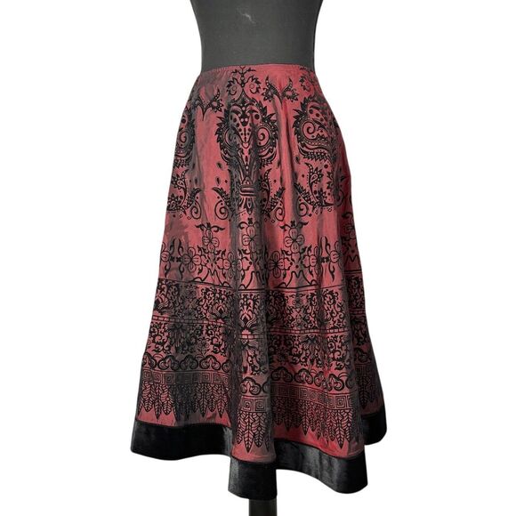 Vintage MSK Floral Velvet Flocked Skirt Black On Burgundy Whimsigoth Y2K - Picture 1 of 9